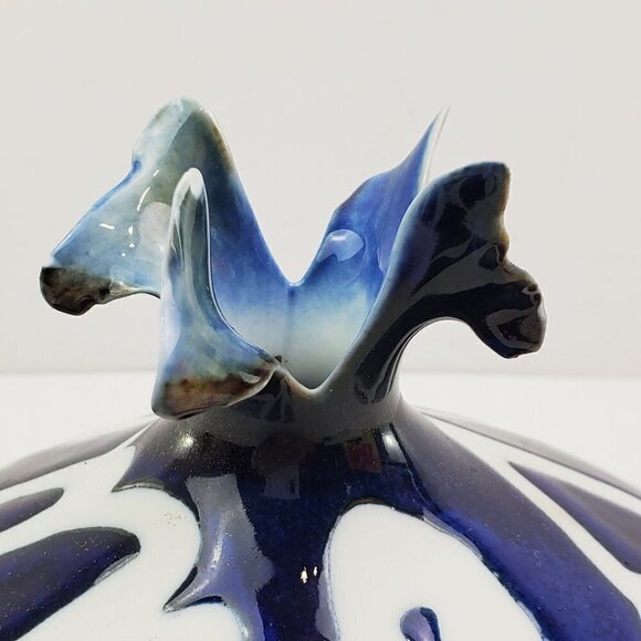 Limoges France Ceramic Abstract Modern Vase Style Blue White Art Piece - Picture 7 of 13